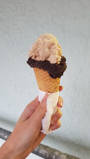 Vegan chocolate & marzipan almond milk ice cream at Eisdiele Riviera in Munich
