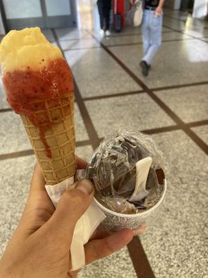 Got my cup wrapped. Mandarin, strawberry, chocolate, hazelnut (niocciola)  at Haiti Gelateria  in Ventimiglia