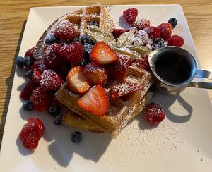 Vegan waffles  at Le Charlotte in Mont-tremblant