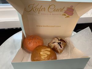 BBQ tofu bun, lemon custard bun (maybe only vegetarian on further research?) and strawberry turnover   at Keefer Court in Eden Prairie