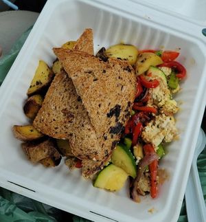 Tofu Scramble with Wheat Bread at Peoples Organic in Eden Prairie