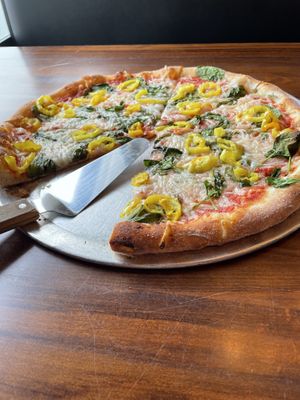 Spinach, banana peppers, vegan cheese. Yummy!  at Pizzoco in Winchester