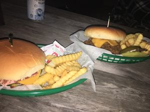 The bacon cheeseburger and sloppy joe! at The Green Table in Victoria
