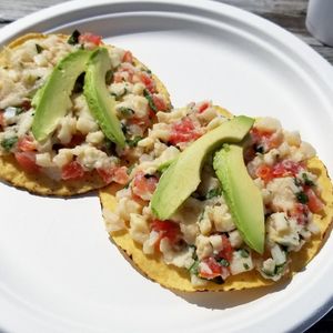 Ceviche tostadas. at The Green Table in Victoria