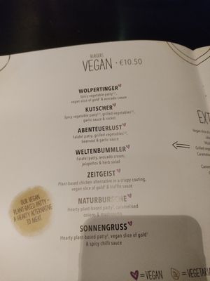 Menu dei burger vegani at Hans im Glück - Sonnenstr in Munich