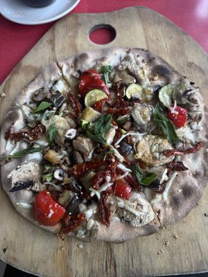 Ortalana with vegan cheese on GF base  at Trulli  in Meeniyan