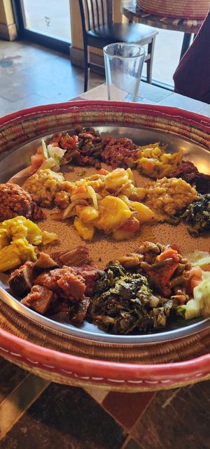 Vegan veggie combo with potatoes! at Taste of Ethiopia in Pflugerville