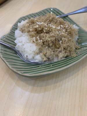 Roasted coconut with coconut milk sticky rice   at Bai Plu House in Bangkok