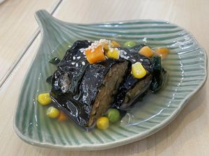 Seaweed shumai with wakame sauce, 60 baht (plus 7% tax)  at Bai Plu House in Bangkok