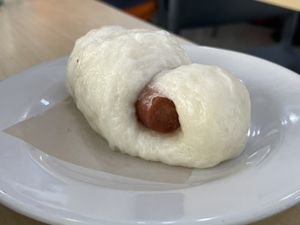 Vegan hotdog Chinese bun, 29 baht  at Bai Plu House in Bangkok
