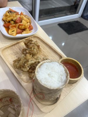 Insane deep fried chicken with sesame seeds 🤤   at Bai Plu House in Bangkok