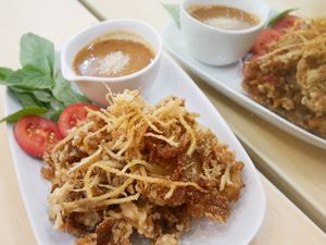 Deep-fried Spicy mushroom with Thai herbs salad at Bai Plu House in Bangkok