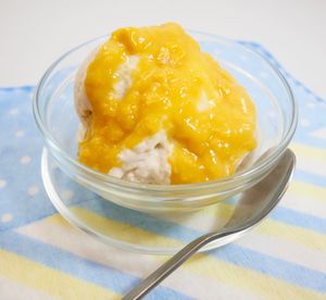 Homemade vegan coconut icecream ( sweet corn soup) at Bai Plu House in Bangkok