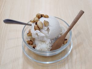 Awesome homemade coconut ice cream 😋 at Bai Plu House in Bangkok