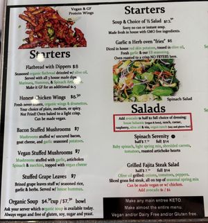 Menu page 1  at Earth Bistro in Temecula