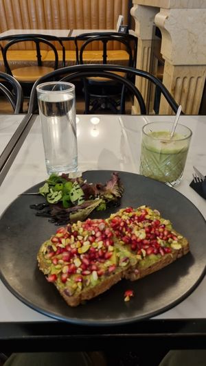 Avocado bread with pomeogranate seeds at Art Cafe Bar in Bled