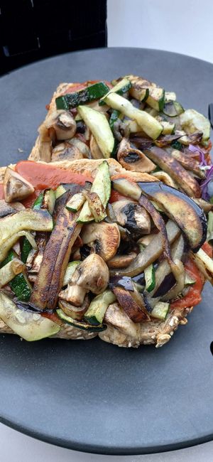 Toast with grilled vegetables at Art Cafe Bar in Bled
