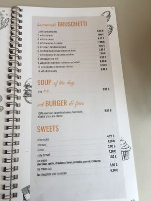 Menu at Art Cafe Bar in Bled