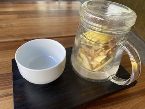 Fresh lemon and ginger tea  at Café Nullpunkt in Berlin