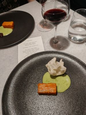 Squash, Thai green curry and prawn cracker at Land in Birmingham