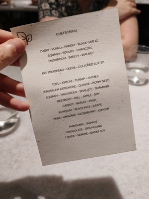 Menu at Land in Birmingham