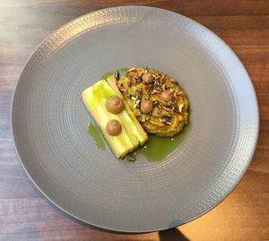 Potato and swede terrine with pease pudding and tamarind at Land in Birmingham