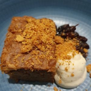 Parsnip cake with star anise cream and raisins and praline at Land in Birmingham