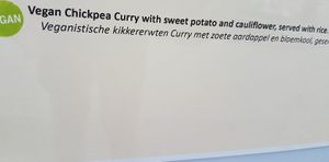 vegan chickpea curry - vegan clearly labelled on menu (next to this there's one other vegan option) at Delaney's in Bruges
