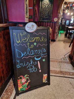Welcome sign at entrance at Delaney's in Bruges
