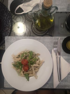 Special creation - Croatian handmade pasta with vegan cream and champignons at Bistro Bukarica in Krk