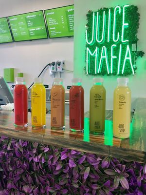 just SOME of the cold pressed juice options at Juice Mafia in Hallandale Beach