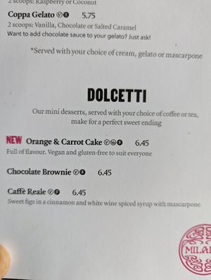 Menu with the vegan option at Milano - Harvey's Quay in Limerick