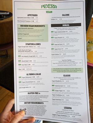 Vegan menu at Milano - Harvey's Quay in Limerick