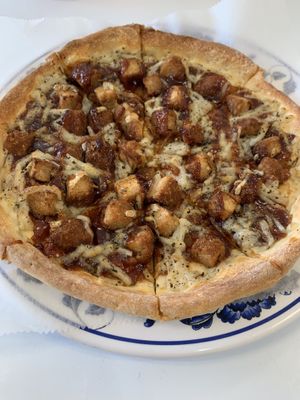 Barbecue chickn pizza. SO good!   at Nabati Vegan Mediterranean in Oklahoma City