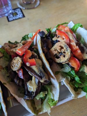 Fried jalapenos on the portobello tacos. Yummy! at Baltazar in Laval