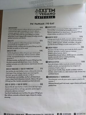 Menu at iXiMeek | Plant Based Project in Bucerias
