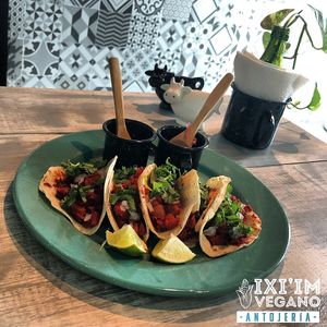 Tacos de Papa con chorizo (soya).
Potato with sausage (soy) Tacos.. at iXiMeek | Plant Based Project in Bucerias