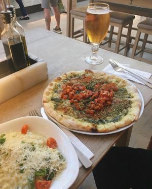 Risotto and pizza  at Vapiano in Santiago