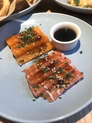 Vegan salmon and tuna sashimi at RoseHip Bistro - Pylimo in Vilnius