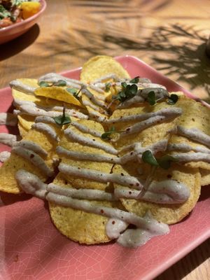 Corn chips with cashew sauce  at RoseHip Bistro - Pylimo in Vilnius