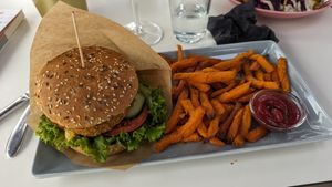 Burger and sweet potato fries at RoseHip Bistro - Pylimo in Vilnius