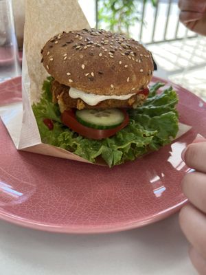 Cheesesteak burger with bacon (surprisingly amazing, doesn’t taste like fake meat)  at RoseHip Bistro - Pylimo in Vilnius