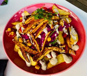 Loaded potatoes with tempeh at RoseHip Bistro - Pylimo in Vilnius
