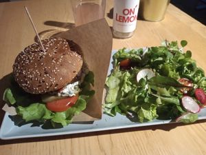 Tofu burger and side salad at RoseHip Bistro - Pylimo in Vilnius