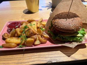 Mexican Burger with fries  at RoseHip Bistro - Pylimo in Vilnius