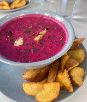 Cold beetroot soup with potatoes   at RoseHip Bistro - Pylimo in Vilnius