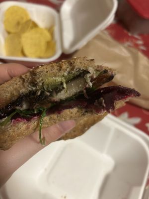 Portobello burger filled with actual grilled giant mushrooms (delicious)  at RoseHip Bistro - Pylimo in Vilnius