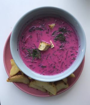 Pink soup at RoseHip Bistro - Pylimo in Vilnius