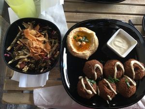 Falafel plate with the fattoush salad at Lebanese Corner in Lisbon