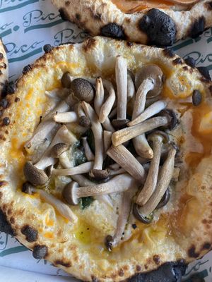 Vegan pizza with butternut squash purée, mushrooms and cashew cream  at Pico Pizza - Nørrebro in Copenhagen
